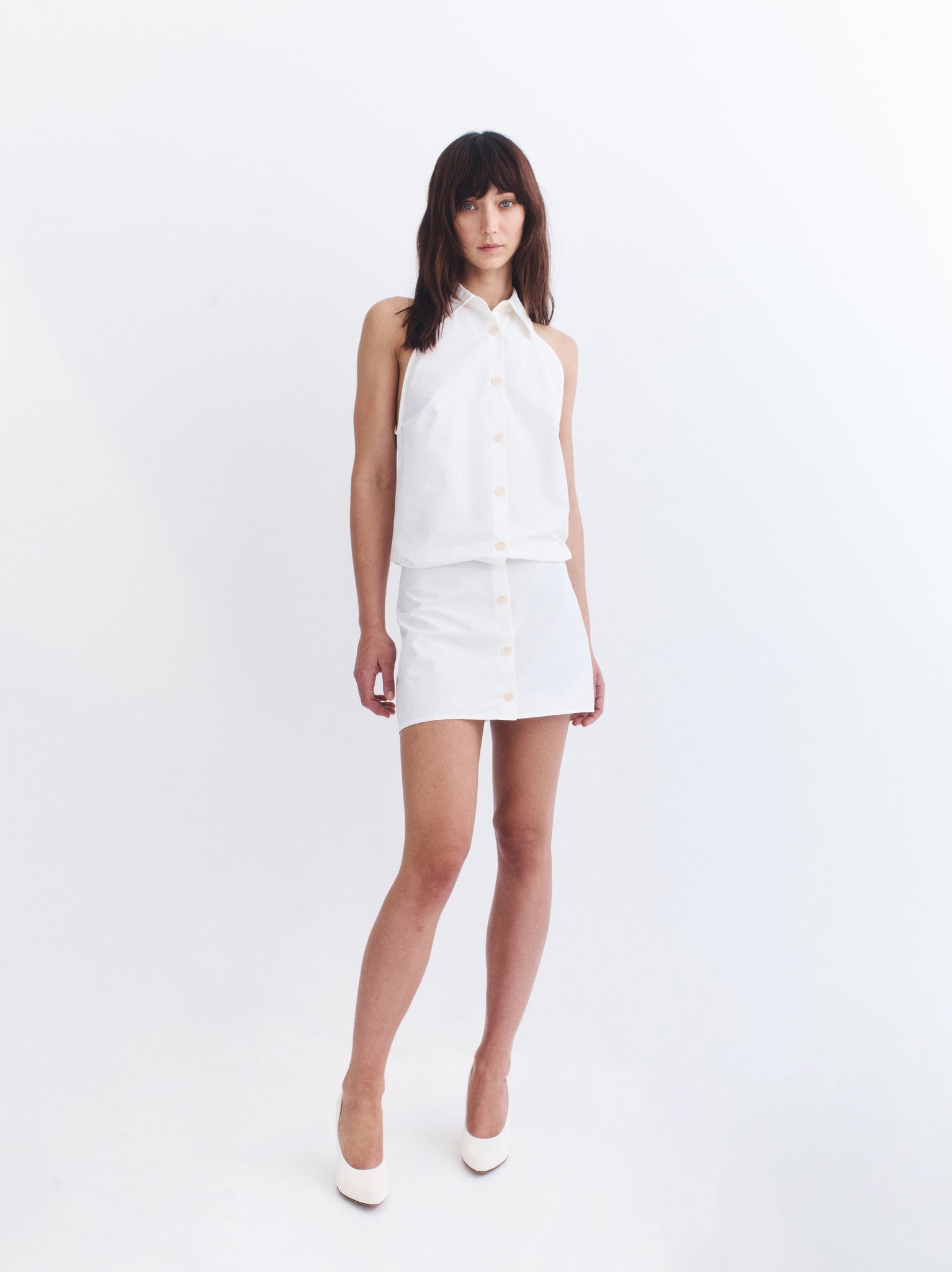 Yasmin Halter Shirt Dress - White