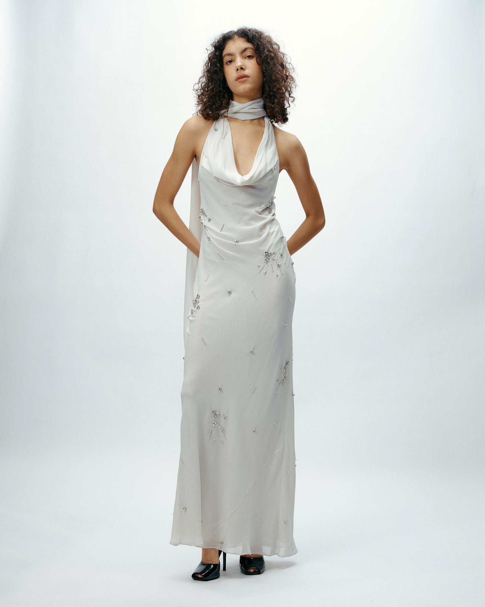 Embellished Vea Dress in Glacier Grey