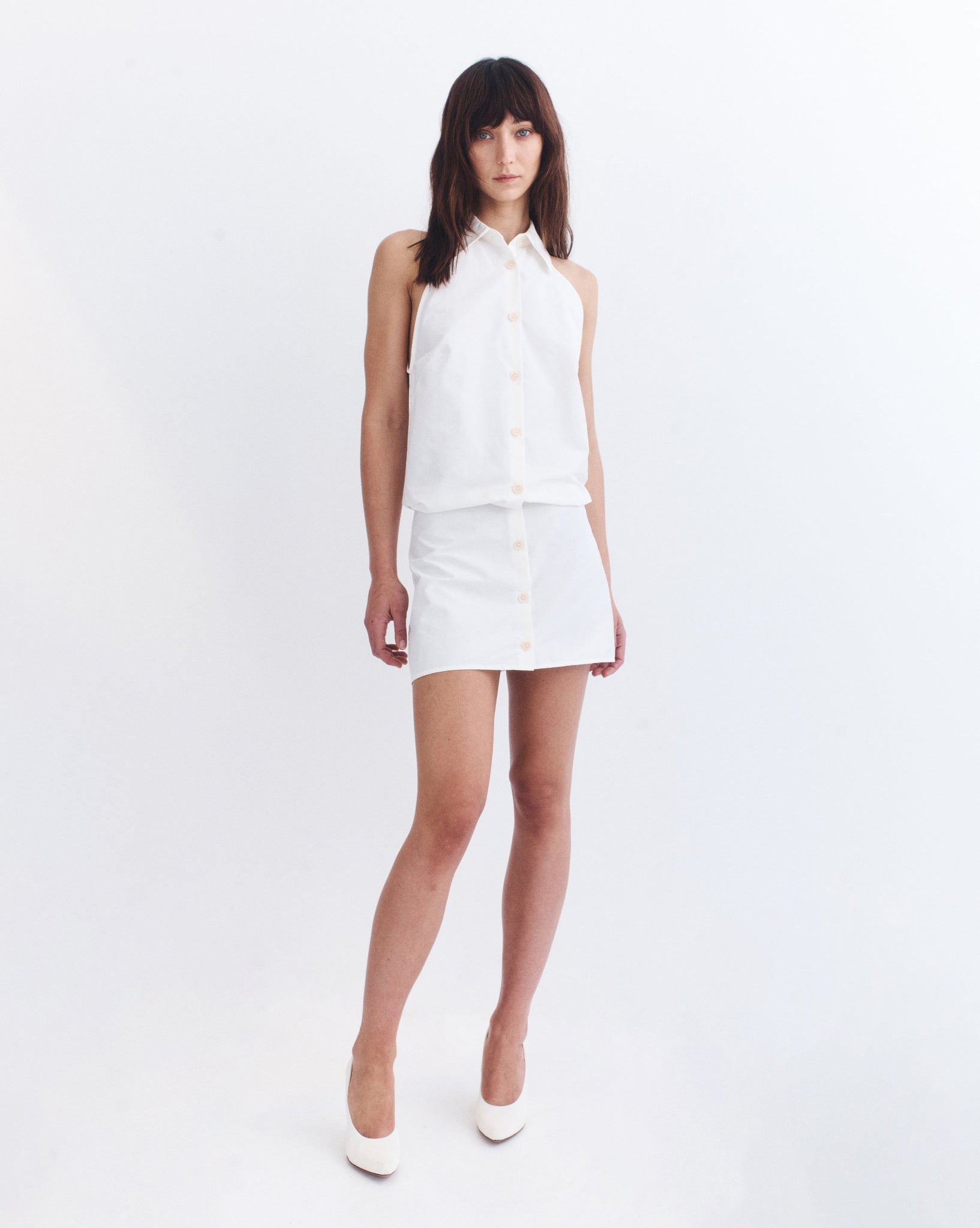 Yasmin Halter Shirt Dress - White