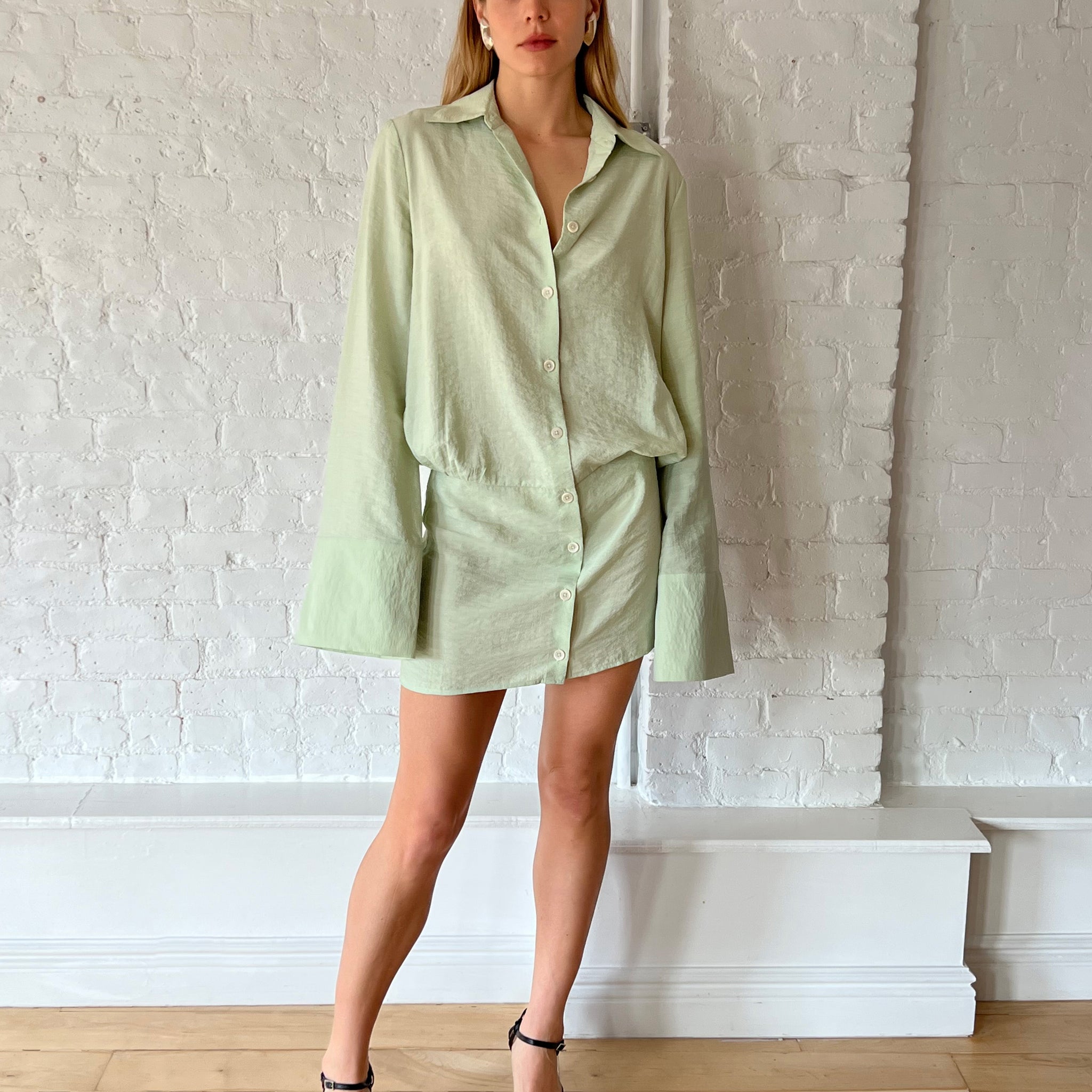 Yasmin Shirt Dress-Sage Green