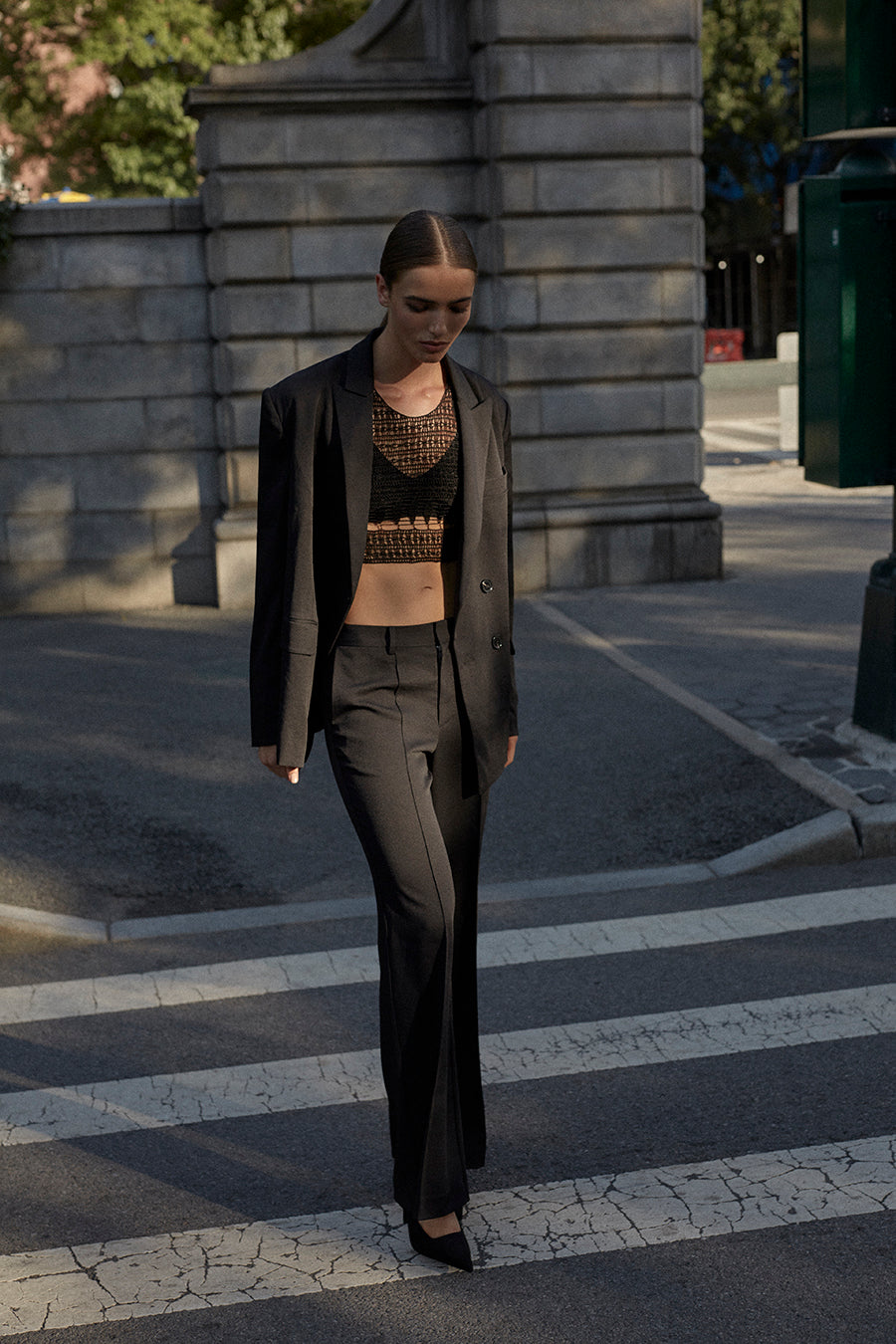 Amelia Crochet Round Neck Top - Black