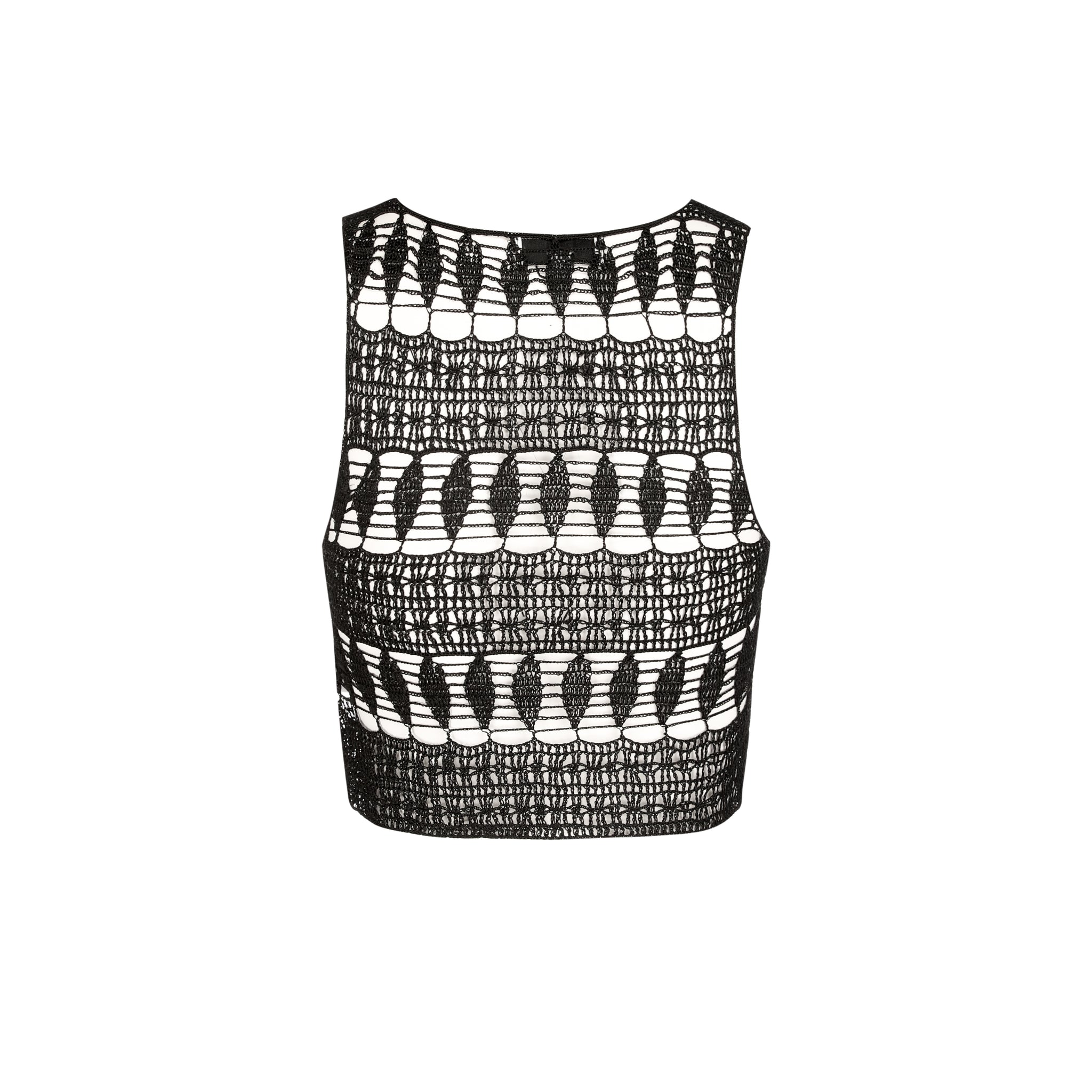 Amelia Crochet Round Neck Top - Black